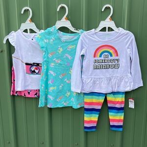 TODDLER Girls Cotton Shirts Pants Dress & Tank Shorts Bundle 5-Piece Size 2T